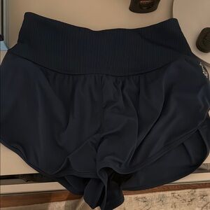 Navy Blue Ribbed Athletic Shorts